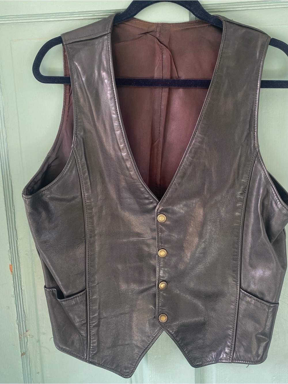 Men’s William Teague Lynn MA leather button down vest unisex black USA